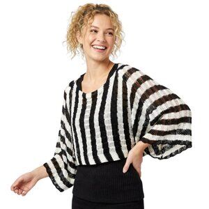 KOKOMO Striped Knit Capelet Sweater & Tank Set Black White Button Detail S/M